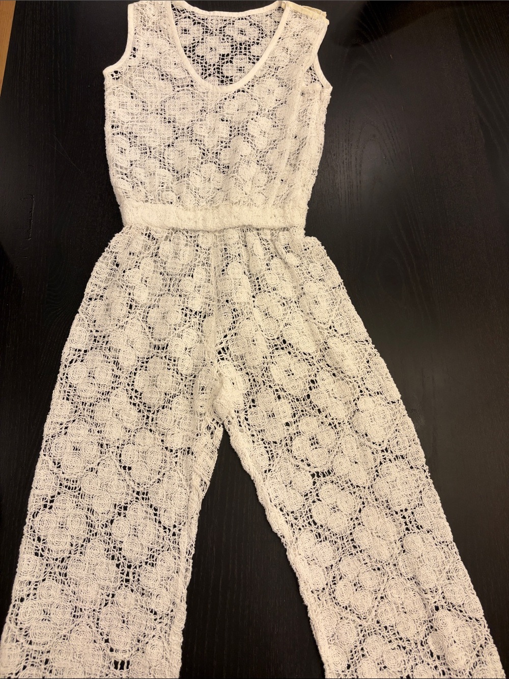 White Crochet Lace Sleeveless Jumpsuit